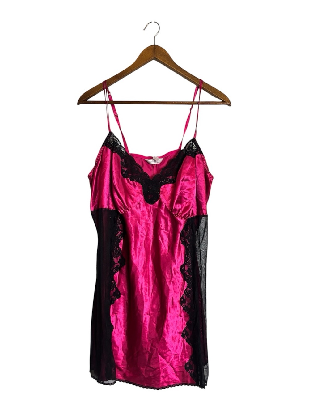 Cacique Lane Bryant Plus Fuchsia Satin & Black Lace Intimate Slip Nightgown